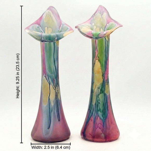 Rueven Glass Calla Lily Bud Vases Pair Hand Painted Art Glass Multi Color Canada - Picture 2 of 8